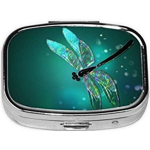 Mini vierkante pillendoos, medicijnorganizer, Galaxy dier libelle, draagbare EHBO-doos, reispillendoos met 2 vakken, kleine pillendoos voor zak of portemonnee