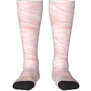 YsoLda Kousen Compressie Sokken Unisex Knie Hoge Sokken Sport Sokken 55CM Voor Reizen, Marmer Patroon Wit En Roze Marmer, zoals afgebeeld, 22 Plus Tall