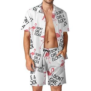 Roze flamingo Hawaiiaanse bijpassende set 2-delige outfits button-down shirts en shorts voor strandvakantie