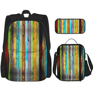 SUHNGE Kleurrijke Spray Patroon Print Grote Capaciteit Boekentas Bundel Lichtgewicht Laptop Etui Geïsoleerde Lunch Tas, Kleurrijke houten plank, Eén maat