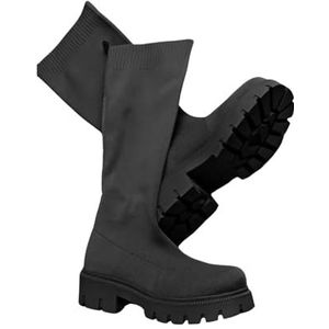 Femme Luxe Platform kniehoge laarzen, stretch gebreid bovenwerk, dikke zool, UK 3-8, Zwart, 39 EU
