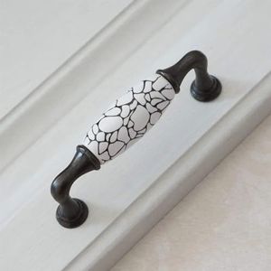 Wit zwart spleet keramische handgrepen voor kasten en laden ronde deurknoppen met enkel gat kledingkast trekt moderne meubelhardware 1 stuk (kleur: 96 mm)