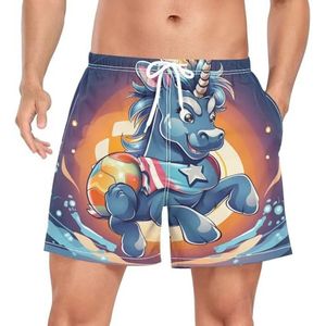 Niigeu Cartoon Funny Sport Unicorn Zwembroek voor heren, sneldrogend, met zakken, Leuke mode, S