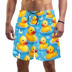 PAFEFO Nieuwigheid boardshorts voor heren, strandvakantie, feest, sneldrogende badpakken met schattige cartoon rubberen eendenontwerpen, Leuke Cartoon Badeend, XXL