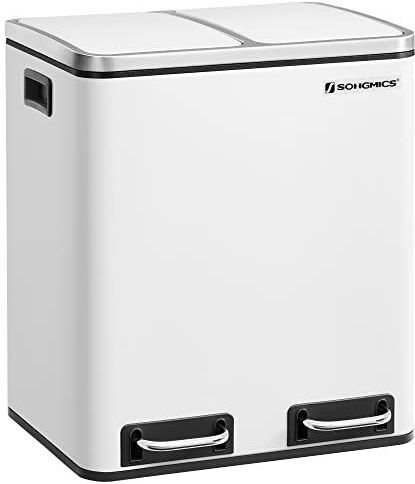 SONGMICS - LTB30WT - Afvalemmer - Wit - 30L - Afvalscheidingssysteem met 2 Binnenemmers