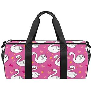 Alpacas lamas paars roze cactus cartoon reistas sport bagage met rugzak draagtas gymtas voor mannen en vrouwen, Happy Swan Crown Hart Sar Roze Achtergrond, 45 x 23 x 23 cm / 17.7 x 9 x 9 inch