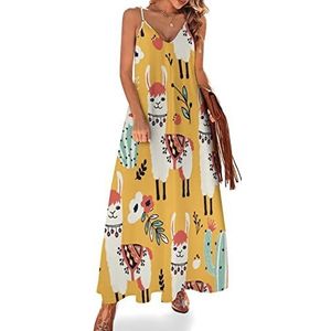 Mooie lama's bloemen vrouwen sling maxi jurken V-hals causale mouwloze verstelbare riem sexy lange jurk