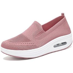 Instappers Orthopedische Damesschoenen Zomer Ademende Gebreide Mesh Sneakers Lichtgewicht Comfortabele Wandelschoenen Met Luchtkussen Zachte Platform Hardloopschoenen ​ (Color : Pink, Size : 36 EU)