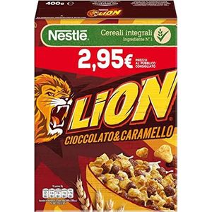 Nestlé Lion Cereali Integrali Cioccolato e Caramello granen, volkoren ontbijtgranen, met chocolade en karamel, 400 g