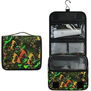Groene vlinder opknoping opvouwbare toilettas cosmetische make-up tas reizen kit organizer opslag waszakken tas voor vrouwen meisjes badkamer