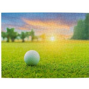 Groene golfbal, zonsondergang bedrukt, puzzel, 500 stukjes, houten puzzel, speelgoed, familiespel, wanddecoratie voor volwassenen en tieners