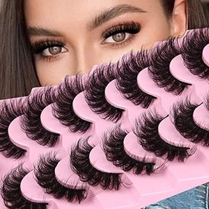 Cat Eye Valse Eeylashes Faux Mink Wimpers Wispy Cat Eye 6D Volume Russische Strip D Krul Dikke Gekruiste Zachte Nep Wimpers 7 paar Pack [E]