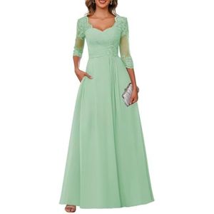 Dames chiffon moeder van de bruid jurk voor bruiloft ruches galajurken cocktailjurk plus size, mintgroen, 32