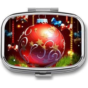 Xmas Bal Pillendoos voor Pocket Vierkante Pillendoos 2 Compartiment Decoratieve Draagbare Reizen Pil Houder Tablet Vitamine Organizer Mini Pil Case