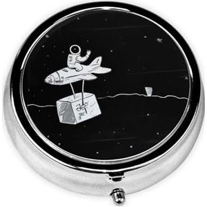 Ronde pillendoos Astronaut Galaxy - Medicijnpillendoosje met 3 vakken, waterdicht, zakpillenorganizer, draagbaar, voor pillendozen in zak of portemonnee
