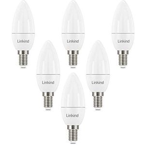 Linkind E14 LED kaars vorm, 60W gloeilamp vervangen, 7W gloeilamp 860lm 5000K daglicht, niet dimbaar C35 / B35 kaarslicht, Pack van 6