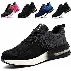 Veiligheidsschoenen Heren Dames Lichtgewicht Ademend Werkschoenen Antislip Sportief Beschermende Schoenen met Stalen Neus, Grijs, 40 EU