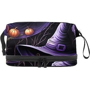 Dubbellaags Cosmetische Tas Heks Hoed Paars Draagbare Make-up Tas Travel Organizer Pouch voor Vrouwen Meisjes Toiletartikelen Tassen, Multi 6, 27x15x14 cm/10.6x5.9x5.5 in, Make-up zakje