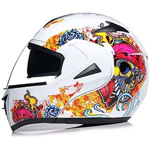 Volledig gezicht modulaire motorhelm voor volwassenen, geïntegreerde helm voor heren en dames DOT goedgekeurde motorfiets voorzijde opklapbaar met dubbel vizier Helm voor scooter Street Cruiser