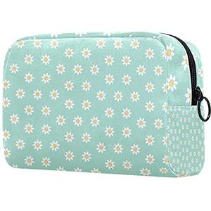 Make-up Pouch Mint Groen Daisy Patroon Make-up Tas Organizer Reizen Zip Toilettas Kleine Cosmetische Case Schoonheidstas voor Tieners Meisjes Vrouwen, Multi kleuren 01, 18.5x7.5x13cm/7.3x3x5.1in, Schoonheidskoffer