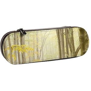 BONDIJ Rose Bloem Gedrukt Lederen Potlood Pouch, Grote Capaciteit Pen Zakken Leuke Etui Cosmetische Organizer Tas met Rits, Forest Lane, Eén maat, Munten Pouch