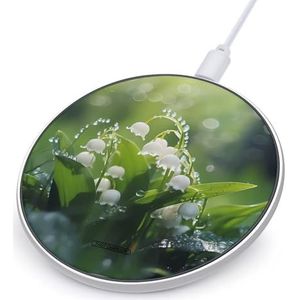 Lelietje-van-dalen Bloemen Groene Bladeren Draadloze Oplader Draagbare Draadloze Oplader Ronde Draadloze Opladen Pad Telefoon Oplader