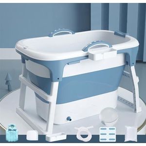 Portable Folding Bathtub for Adults, Large Capacity Soaking Tub with Collapsible Legs (Blue without cover)