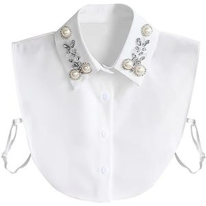 Joyci Diamond Pearl Valse Kraag Peterpan Nep Kraag Half Shirt Dickey, Wit, one size