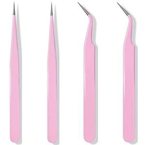 4 stuks precisie-pincet, diamantschildergereedschap, verbeterde antistatische roestvrijstalen gebogen pincet, voor diamantschilderen, elektronica, laboratoriumwerk, sieraden maken, knutselen, solderen