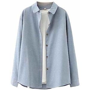 Dames Overhemden,Dames Corduroy Shirt Button Down Shacket Casual Uitloper Jas Zwart Effen Kleur Klassieke Revers Vest Tops Vintage Blouse Shirt Met Lange Mouwen,Blue,L