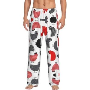 Creatieve Cartoon Kip Mannen Lange Lounge Wear Broek Nachtkleding Pyjama Bodems Nachtkleding Met Zakken En Trekkoord, Wit, S