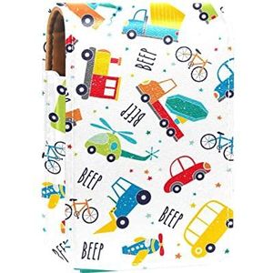 Cartoon auto bus vliegtuig patroon lipgloss houder lippenstift case draagbare mini lippenstift opbergdoos reizen lippenstift of organizer case met spiegel voor vrouwen, Meerkleurig, 9.5x2x7 cm/3.7x0.8x2.7 in