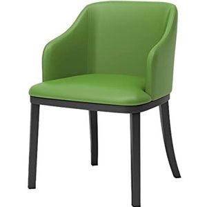 GEIRONV 1 stks Moderne lederen eetkamerstoelen, hoge achterkant gewatteerde zachte zitkamer woonkamer fauteuil zwart metalen poten lounge zijkantje Eetstoelen (Color : Green)