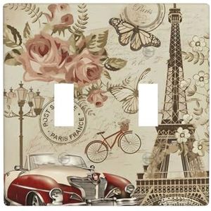 ZhaoYuGoods Parijs vintage ansichtkaart print muurplaat, dubbele tuimellichtschakelaar outlet cover 2-gang 11,4 cm x 11,4 cm, PC decoratieve voorplaat voor thuis en kantoor