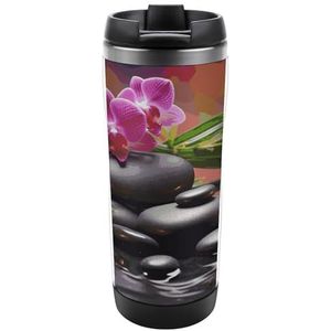 STVNKML Bloemen in fontein, massagestenen, reisbeker, roestvrij staal, vacuüm geïsoleerd, reismok, gepersonaliseerde koffiekop met fotogeschenken voor vrouwen en mannen