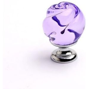 ORAMAI 32 mm Europese stijl kast met één gat, ladegreep, roze glas, kristalknop, handvat, sieradendoos, kleurrijke transparante knop (Color : Purple)