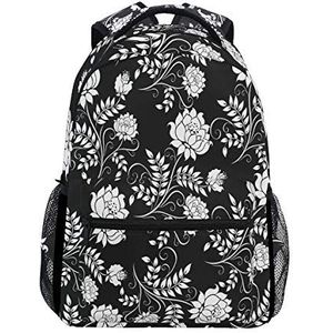 Zwart wit rugzak schoolboekentas reizen schouder laptoptas voor dames heren