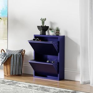 [en.casa] Schoenenkast Sokndal 2 kleppen metalen kast met bovenblad middernachtblauw 71x50x15 cm