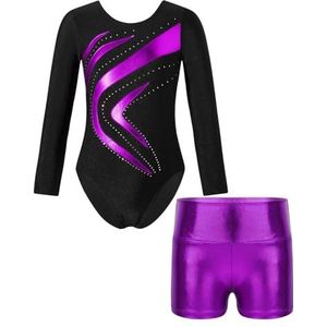 XHYDDLKJ Gymnastiekpak voor kinderen, tutu, ballet, dans, outfits, tieners, turnen, tricot, shorts, dancewear voor meisjes, kinderen, skaten, body, dansen, kleding (paars, 4)