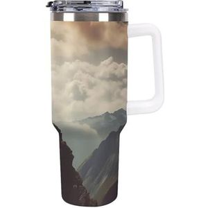 RTFGHJS Tumbler vrouw op een top berg geïsoleerde beker reizen koffiemok met rietje deksel roestvrij stalen waterfles vacuüm geïsoleerde beker voor sport werk auto reizen weekends