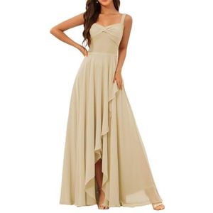 Chiffon bruidsmeisjesjurken voor dames, met split, lange baljurken, cocktailjurken, grote maten, Champagne, 32
