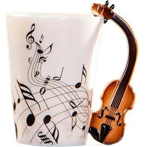 MBSM 8.5 oz Creatieve Muziek Mok Viool Stijl Gitaar Keramische Mok Koffie Thee Melk Stave Cups met Handvat Koffiemokken Nieuwigheid Geschenken (viool)