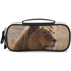 DWTJKMS Prairie Leeuw Lederen Make-uptas Draagbare Kleine Cosmetische Organizer Waterdichte Toilettassen Borstels Potloden En Reizen Make Up Accessoires