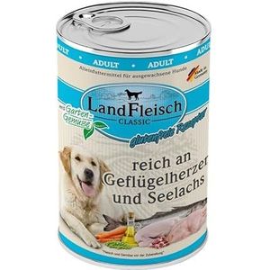 Landfleisch Classic Hondenvoer, 6 x 400 g, alle soorten verkrijgbaar, ook junior en senior | hoogwaardig nat voer voor volwassen honden (400 g, gevogelte harten en koolvm)