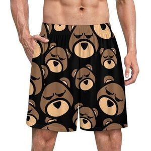 Bear Head grappige pyjama shorts voor mannen pyjamabroek heren nachtkleding met zakken zacht