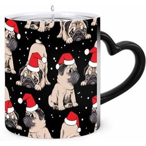 Kerst Puppies Pugs Koffie Mok 11oz Kleur Veranderende Mokken Hartvormig Handvat Warmtegevoelige Verkleuring Cups