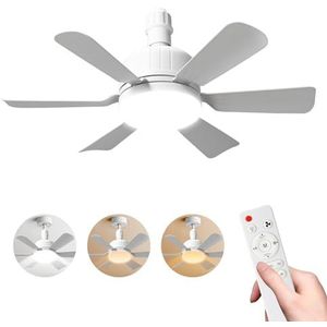 Plafondventilator met licht en afstandsbediening, 40 W, plafondventilator met E27-fitting, dimbaar, plafondventilator, led, voor slaapkamer, woonkamer, 3 snelheden, 6 bladen, voor woonkamer (wit)