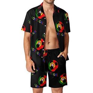 Portugal Voetbal Heren Hawaiiaanse Bijpassende Set 2-delige Outfits Button Down Shirts En Shorts Voor Strand Vakantie