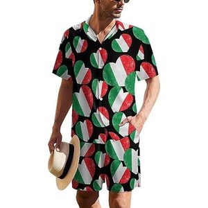 Italië Hart Retro Vlag Heren Hawaiiaanse Pak Set 2-delig Strand Outfit Korte Mouw Shirt En Shorts Bijpassende Set