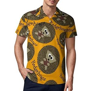 Hedgehugs Brown Hedgehog golfpoloshirt voor heren, zomer T-shirt met korte mouwen, casual sneldrogende T-shirts XL